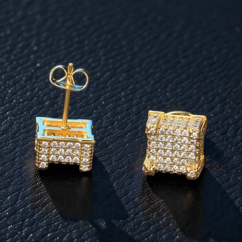 14K Mens Micropave Square Earrings